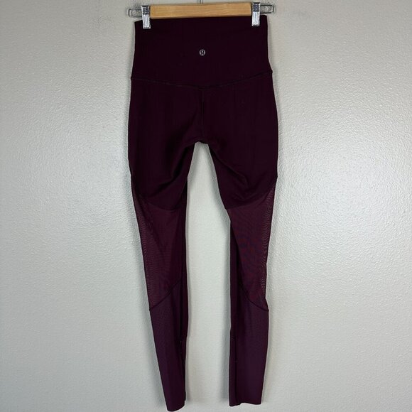 Lululemon Barre Star Leggings Yoga Athleisure Full-On Luon Bordeaux Drama Size 6 - Picture 3 of 5